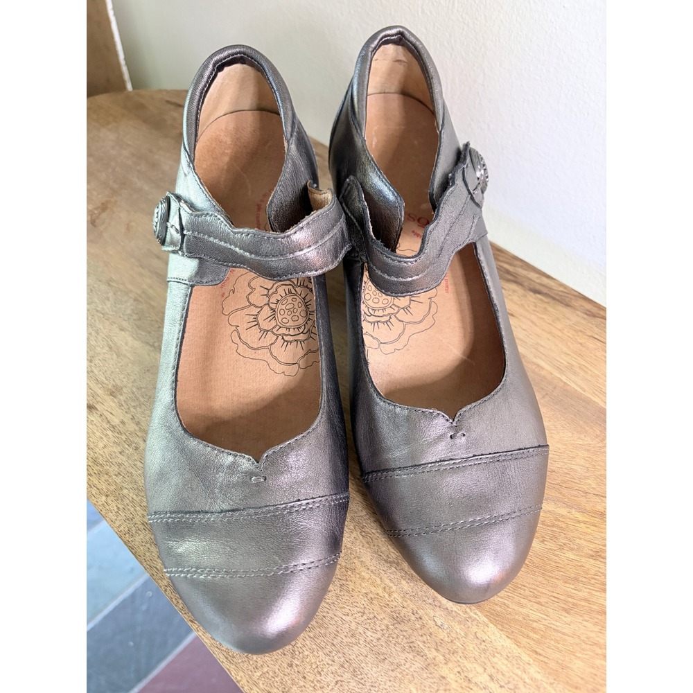 Taos Angel Mary Jane Pumps 9M Pewter Metallic Leather Comfort Block Heel